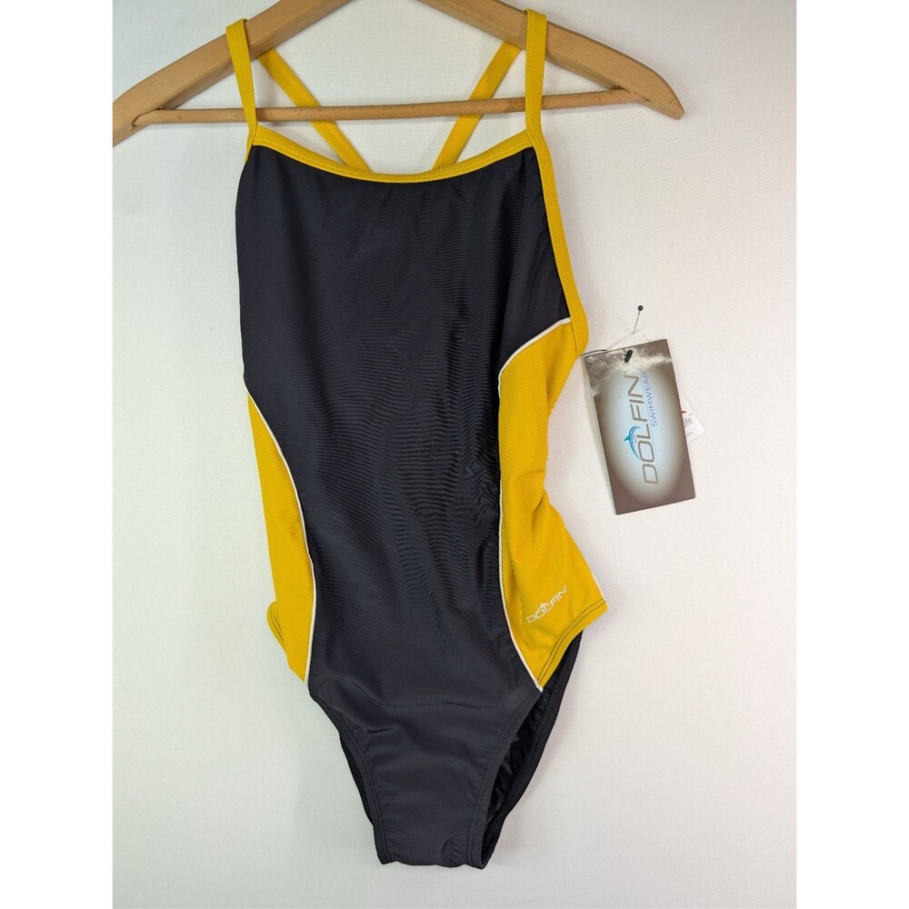 Dolfin Women's 9672L Team Panel V-2 Back One Piece Swimsuit Size 36 NWT Black...